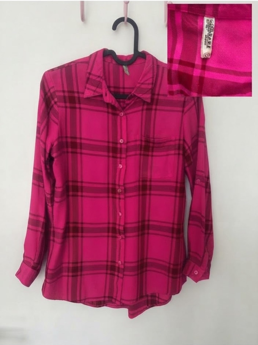 Bare Denim Hot Pink Plaid Flannel Button Down Shirt / XS Y2K Fuchsia Barbiecore
